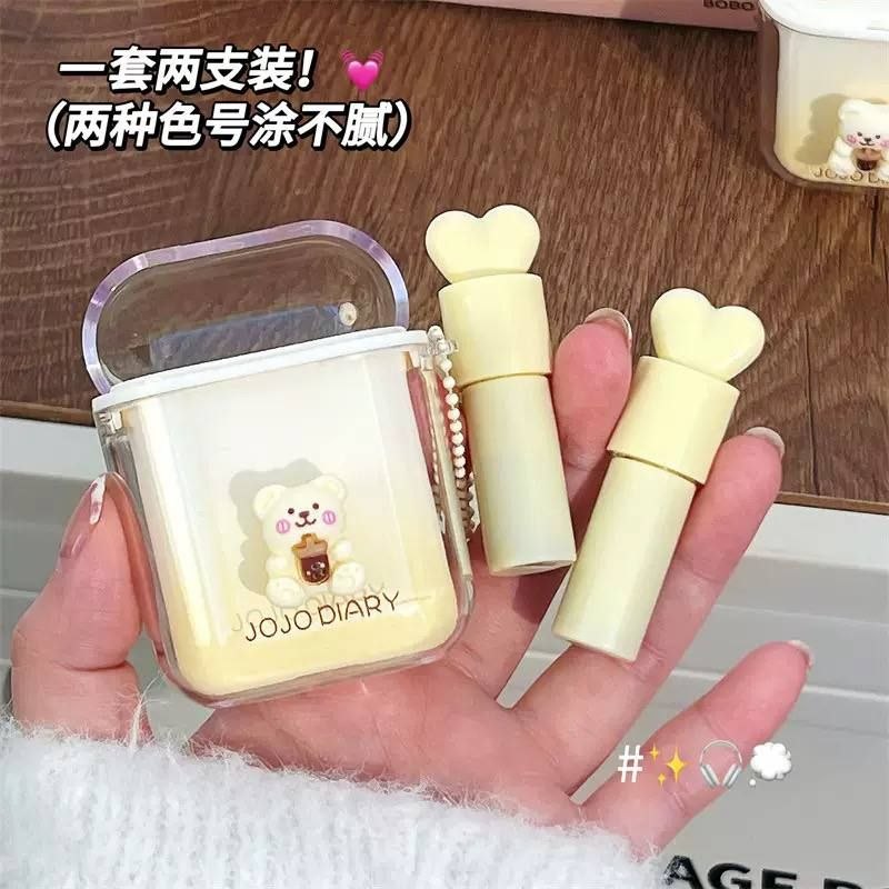 🧸 پک رژ لب دوقلوی خرس شیری JOJO DIARY 🧋💖